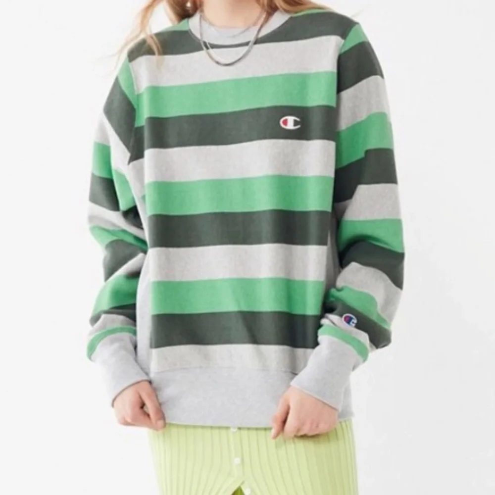 Champion Reverse Weave Gray and Green Striped Sweatshirt, Size Small - Picture 3 of 12
